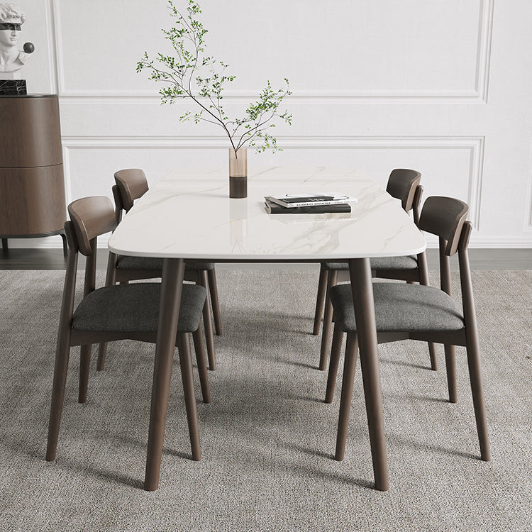 Mid-Century Modern Dining Table Rectangle Stone Top 4 Legs Dining Site Table White 55.1"L x 31.5"W x 29.5"H Without Chairs Clearhalo 'Dining Tables & Seating' 'Dining Tables' 'dining_table' 'furn' 'furn_dining_table' 'Furniture' 'furniture_dining_table' 'Kitchen & Dining Furniture' 'kitchen' 'kitchen_dining_table' 4928209