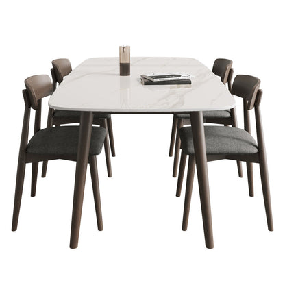 Mid-Century Modern Dining Table Rectangle Stone Top 4 Legs Dining Site Table White Without Chairs Clearhalo 'Dining Tables & Seating' 'Dining Tables' 'dining_table' 'furn' 'furn_dining_table' 'Furniture' 'furniture_dining_table' 'Kitchen & Dining Furniture' 'kitchen' 'kitchen_dining_table' 4928211