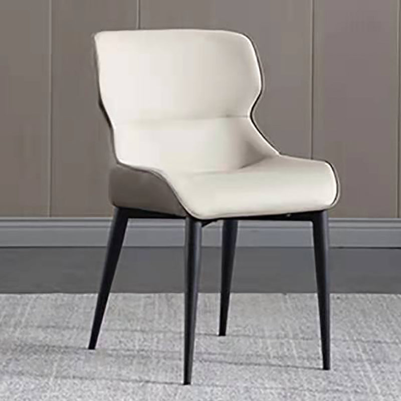 Industrial Design Arm Wingback Side Chair Faux Leather Dining Chairs Off-White 1 Piece Clearhalo 'Dining Chairs' 'Dining Tables & Seating' 'dining_chair' 'furn' 'furn_dining_chair' 'Furniture' 'furniture_dining_chair' 'Kitchen & Dining Furniture' 4928222