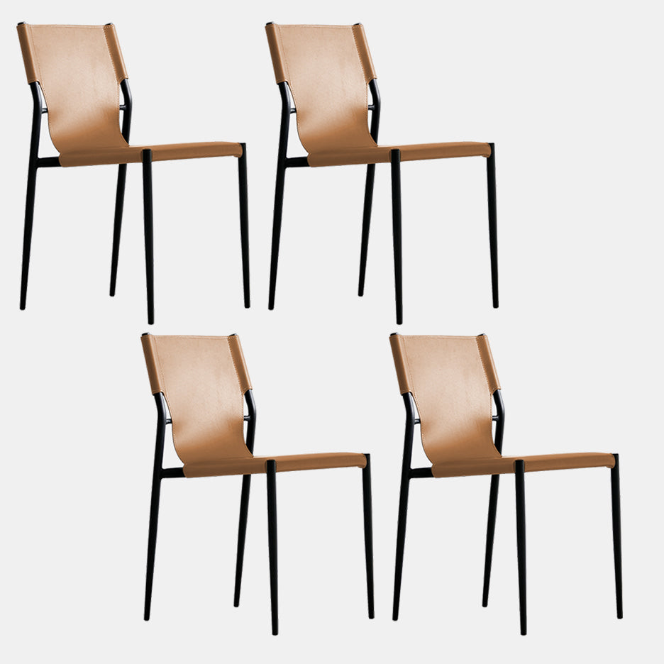 Minimalist Leather Dining Chairs Armless Solid Back Chairs for Kitchen Orange 4 Piece Set Clearhalo 'Dining Chairs' 'Dining Tables & Seating' 'dining_chair' 'furn' 'furn_dining_chair' 'Furniture' 'furniture_dining_chair' 'Kitchen & Dining Furniture' 4928308