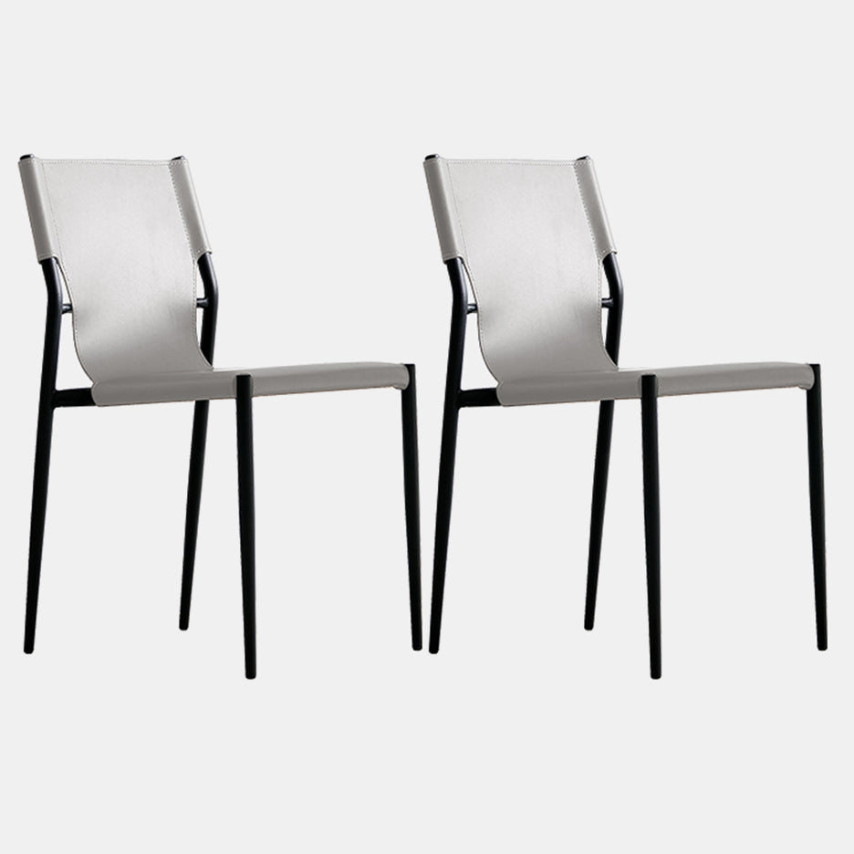 Minimalist Leather Dining Chairs Armless Solid Back Chairs for Kitchen Grey 2 Piece Set Clearhalo 'Dining Chairs' 'Dining Tables & Seating' 'dining_chair' 'furn' 'furn_dining_chair' 'Furniture' 'furniture_dining_chair' 'Kitchen & Dining Furniture' 4928315