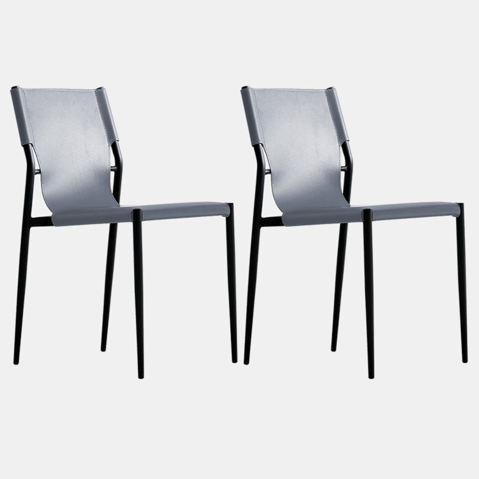 Minimalist Leather Dining Chairs Armless Solid Back Chairs for Kitchen Silver Gray 2 Piece Set Clearhalo 'Dining Chairs' 'Dining Tables & Seating' 'dining_chair' 'furn' 'furn_dining_chair' 'Furniture' 'furniture_dining_chair' 'Kitchen & Dining Furniture' 4928320
