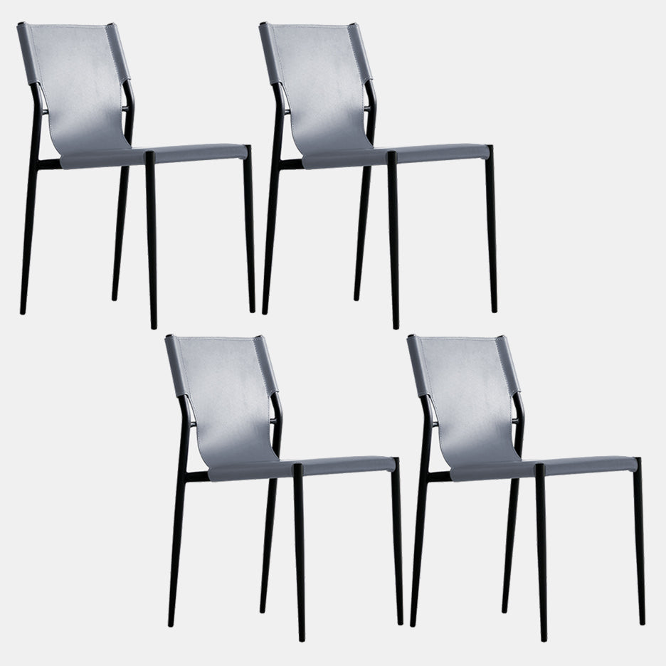 Minimalist Leather Dining Chairs Armless Solid Back Chairs for Kitchen Silver Gray 4 Piece Set Clearhalo 'Dining Chairs' 'Dining Tables & Seating' 'dining_chair' 'furn' 'furn_dining_chair' 'Furniture' 'furniture_dining_chair' 'Kitchen & Dining Furniture' 4928324