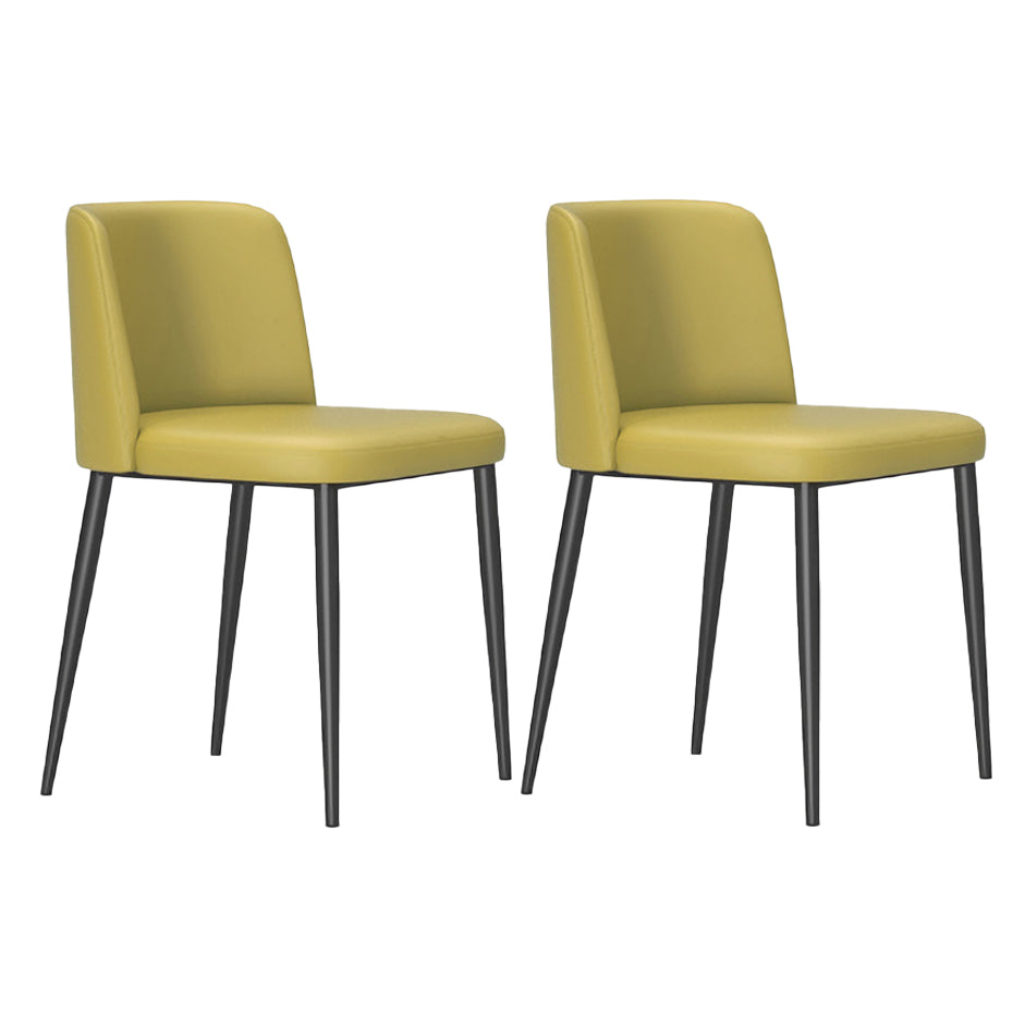 Minimalist Upholstered Armless Dining Chairs Solid Back Chairs Yellow 2 Piece Set Clearhalo 'Dining Chairs' 'Dining Tables & Seating' 'dining_chair' 'furn' 'furn_dining_chair' 'Furniture' 'furniture_dining_chair' 'Kitchen & Dining Furniture' 4928345