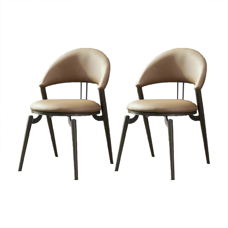 Contemporary Open Back Chair Dining Armless Chair for Kitchen with Metal Legs Brown 2 Piece Set Clearhalo 'Dining Chairs' 'Dining Tables & Seating' 'dining_chair' 'furn' 'furn_dining_chair' 'Furniture' 'furniture_dining_chair' 'Kitchen & Dining Furniture' 4928395