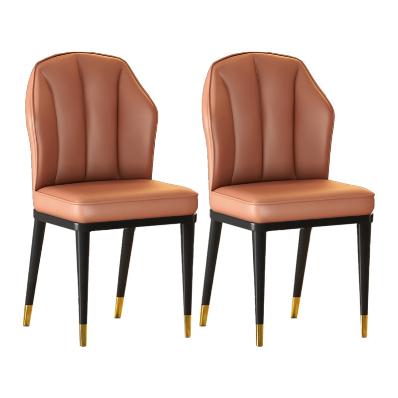 Nordic Chairs Dining Armless Chair for Kitchen with Metal Legs Orange 2 Piece Set Brass Gold Clearhalo 'Dining Chairs' 'Dining Tables & Seating' 'dining_chair' 'furn' 'furn_dining_chair' 'Furniture' 'furniture_dining_chair' 'Kitchen & Dining Furniture' 4928500