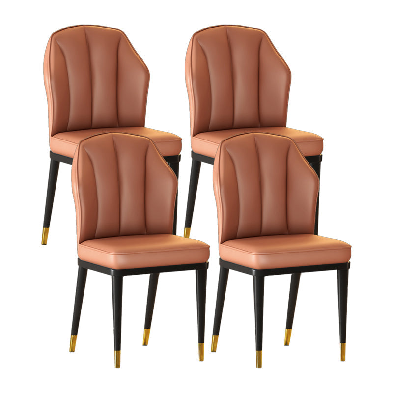 Nordic Chairs Dining Armless Chair for Kitchen with Metal Legs Orange 4 Piece Set Brass Gold Clearhalo 'Dining Chairs' 'Dining Tables & Seating' 'dining_chair' 'furn' 'furn_dining_chair' 'Furniture' 'furniture_dining_chair' 'Kitchen & Dining Furniture' 4928503