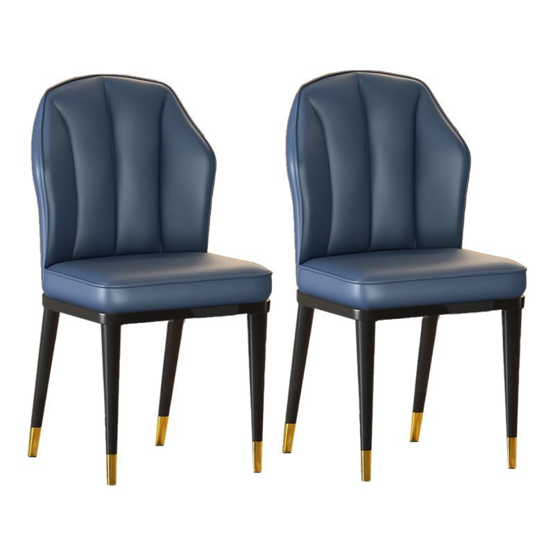 Nordic Chairs Dining Armless Chair for Kitchen with Metal Legs Dark Blue 2 Piece Set Brass Gold Clearhalo 'Dining Chairs' 'Dining Tables & Seating' 'dining_chair' 'furn' 'furn_dining_chair' 'Furniture' 'furniture_dining_chair' 'Kitchen & Dining Furniture' 4928508