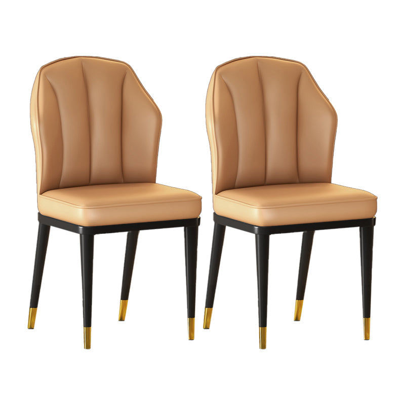 Nordic Chairs Dining Armless Chair for Kitchen with Metal Legs Camel 2 Piece Set Brass Gold Clearhalo 'Dining Chairs' 'Dining Tables & Seating' 'dining_chair' 'furn' 'furn_dining_chair' 'Furniture' 'furniture_dining_chair' 'Kitchen & Dining Furniture' 4928514