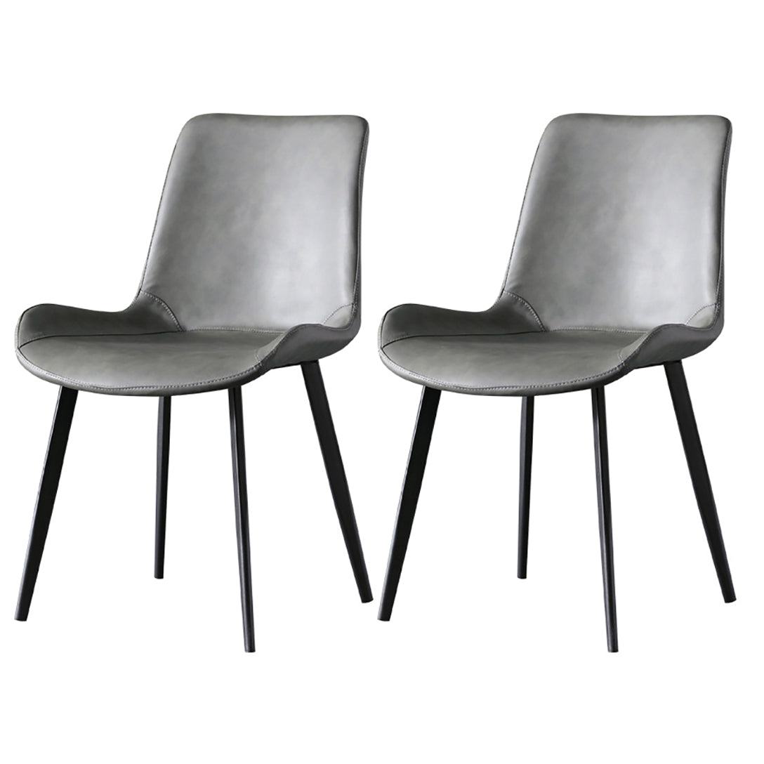 Contemporary Armless Solid Back Chair for Home Leather Dining Side Chairs Grey 2 Piece Set Clearhalo 'Dining Chairs' 'Dining Tables & Seating' 'dining_chair' 'furn' 'furn_dining_chair' 'Furniture' 'furniture_dining_chair' 'Kitchen & Dining Furniture' 4928546