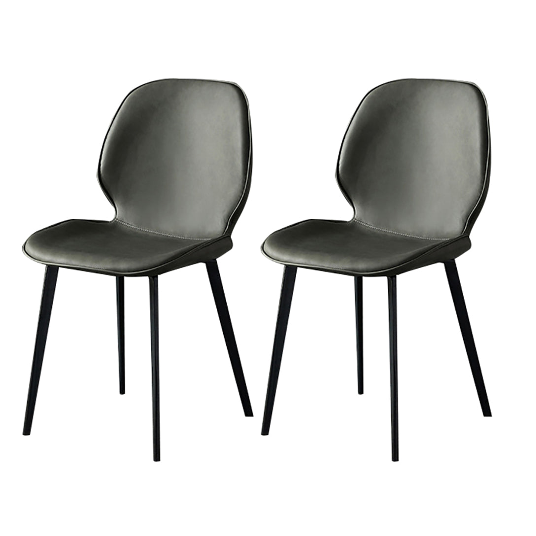 Contemporary Armless Solid Back Chair for Home Leather Dining Side Chairs Dark Gray 2 Piece Set Clearhalo 'Dining Chairs' 'Dining Tables & Seating' 'dining_chair' 'furn' 'furn_dining_chair' 'Furniture' 'furniture_dining_chair' 'Kitchen & Dining Furniture' 4928548