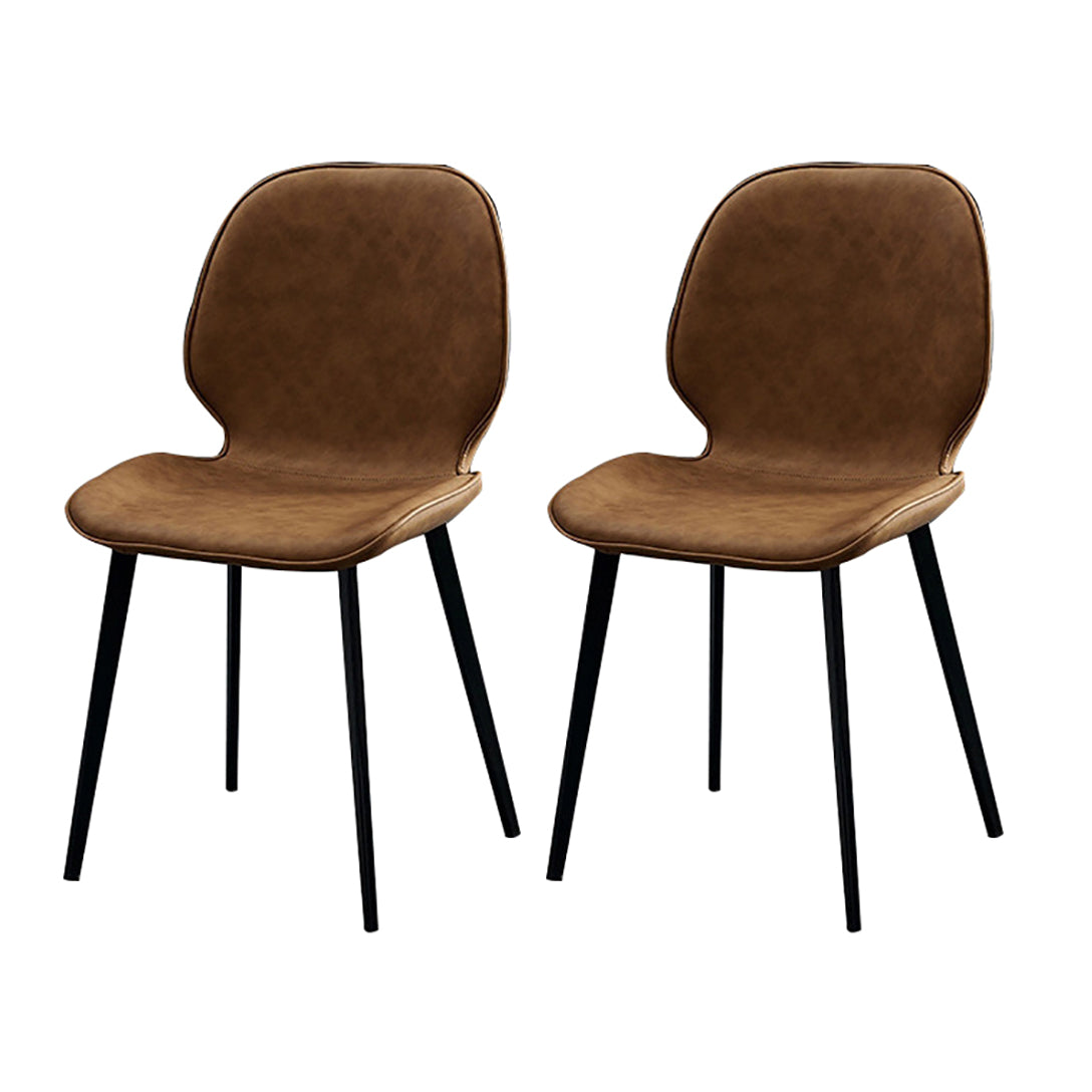 Contemporary Armless Solid Back Chair for Home Leather Dining Side Chairs Brown 2 Piece Set Clearhalo 'Dining Chairs' 'Dining Tables & Seating' 'dining_chair' 'furn' 'furn_dining_chair' 'Furniture' 'furniture_dining_chair' 'Kitchen & Dining Furniture' 4928551