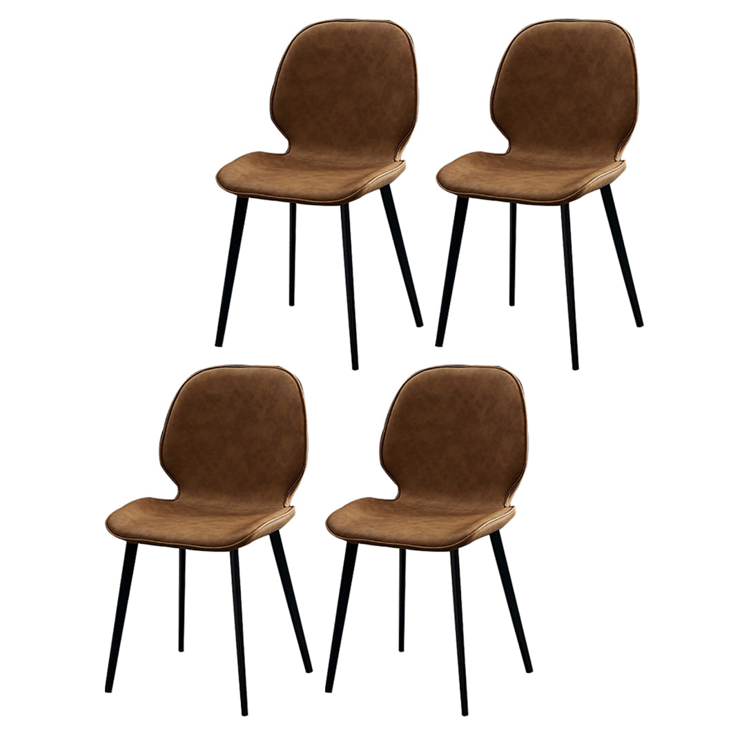 Contemporary Armless Solid Back Chair for Home Leather Dining Side Chairs Brown 4 Piece Set Clearhalo 'Dining Chairs' 'Dining Tables & Seating' 'dining_chair' 'furn' 'furn_dining_chair' 'Furniture' 'furniture_dining_chair' 'Kitchen & Dining Furniture' 4928558