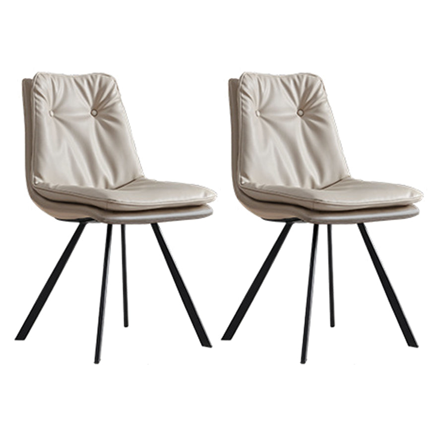 Contemporary Style Faux Leather Dining Chairs Armless Solid Back Chair Beige 2 Piece Set Clearhalo 'Dining Chairs' 'Dining Tables & Seating' 'dining_chair' 'furn' 'furn_dining_chair' 'Furniture' 'furniture_dining_chair' 'Kitchen & Dining Furniture' 4928573