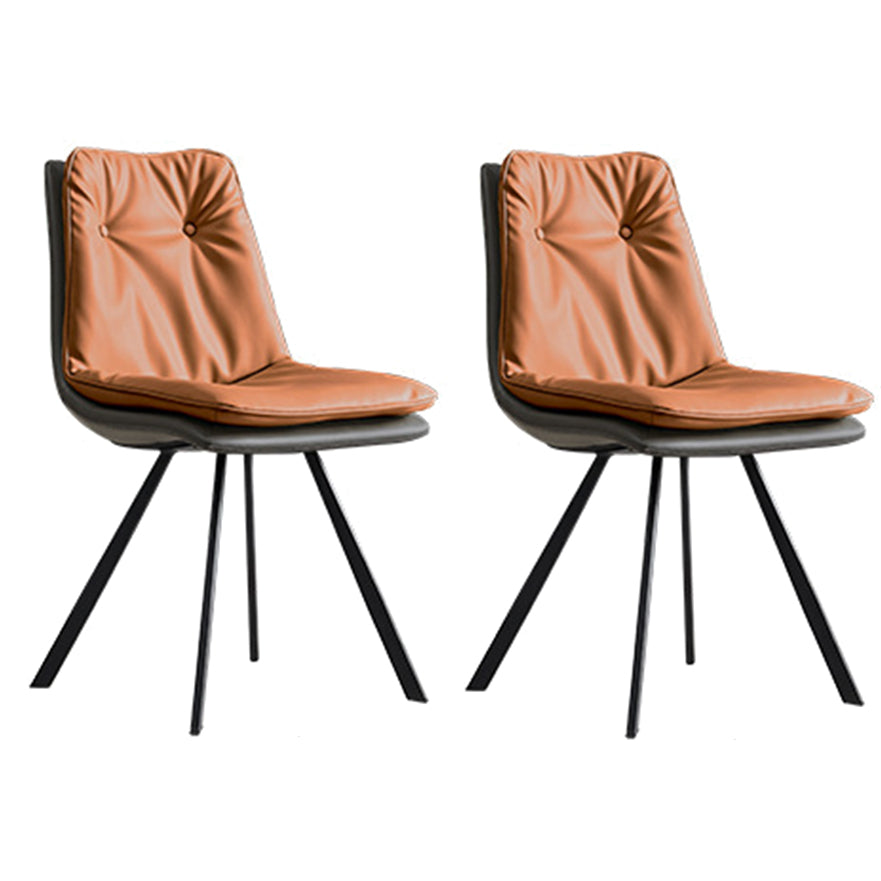 Contemporary Style Faux Leather Dining Chairs Armless Solid Back Chair Orange 2 Piece Set Clearhalo 'Dining Chairs' 'Dining Tables & Seating' 'dining_chair' 'furn' 'furn_dining_chair' 'Furniture' 'furniture_dining_chair' 'Kitchen & Dining Furniture' 4928575
