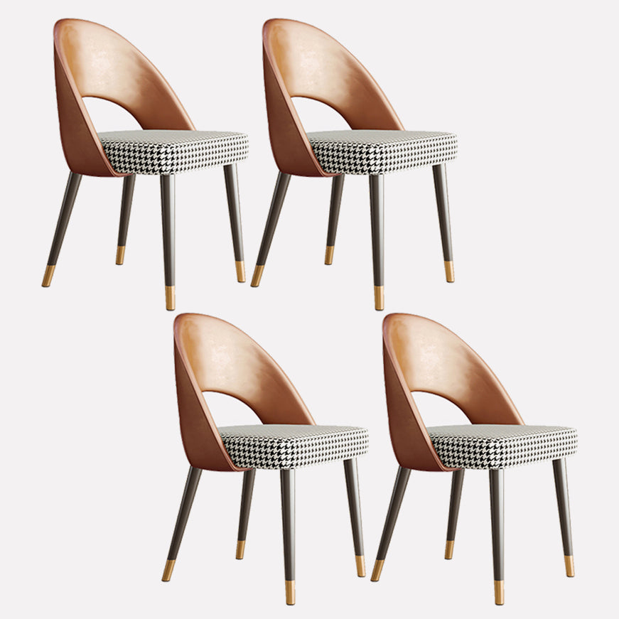 Scandinavian Armless Open Back Chairs for Home Upholstered Side Chair Orange Houndstooth 4 Piece Set Clearhalo 'Dining Chairs' 'Dining Tables & Seating' 'dining_chair' 'furn' 'furn_dining_chair' 'Furniture' 'furniture_dining_chair' 'Kitchen & Dining Furniture' 4928587