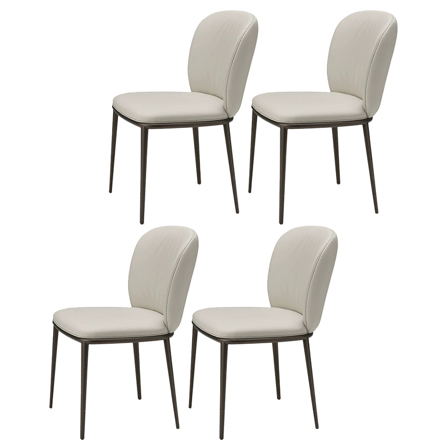 Contemporary Design Faux Leather Dining Chairs Solid Back Armless Dining Chair Off-White 4 Piece Set Clearhalo 'Dining Chairs' 'Dining Tables & Seating' 'dining_chair' 'furn' 'furn_dining_chair' 'Furniture' 'furniture_dining_chair' 'Kitchen & Dining Furniture' 4928612