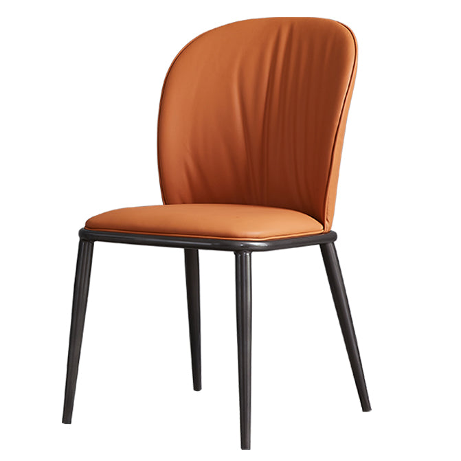 Contemporary Design Faux Leather Dining Chairs Solid Back Armless Dining Chair Orange 1 Piece Clearhalo 'Dining Chairs' 'Dining Tables & Seating' 'dining_chair' 'furn' 'furn_dining_chair' 'Furniture' 'furniture_dining_chair' 'Kitchen & Dining Furniture' 4928613