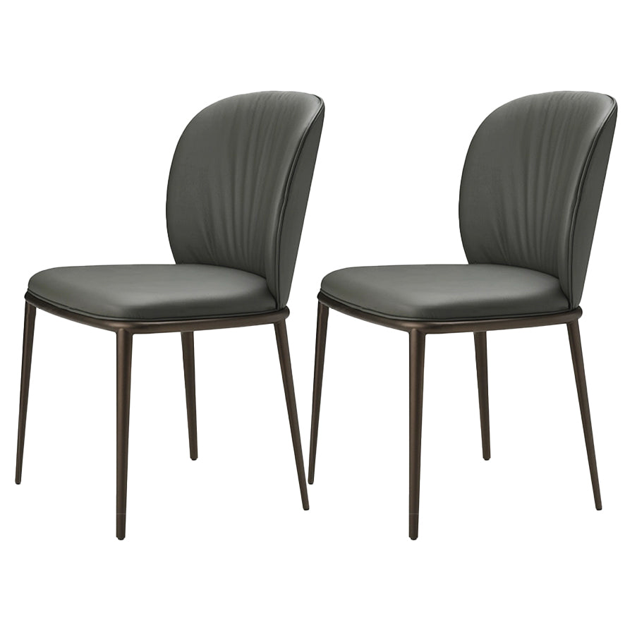 Contemporary Design Faux Leather Dining Chairs Solid Back Armless Dining Chair Grey 2 Piece Set Clearhalo 'Dining Chairs' 'Dining Tables & Seating' 'dining_chair' 'furn' 'furn_dining_chair' 'Furniture' 'furniture_dining_chair' 'Kitchen & Dining Furniture' 4928617