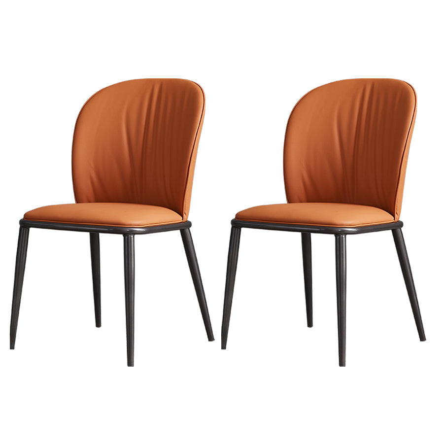 Contemporary Design Faux Leather Dining Chairs Solid Back Armless Dining Chair Orange 2 Piece Set Clearhalo 'Dining Chairs' 'Dining Tables & Seating' 'dining_chair' 'furn' 'furn_dining_chair' 'Furniture' 'furniture_dining_chair' 'Kitchen & Dining Furniture' 4928620