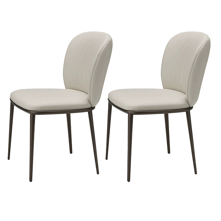 Contemporary Design Faux Leather Dining Chairs Solid Back Armless Dining Chair Off-White 2 Piece Set Clearhalo 'Dining Chairs' 'Dining Tables & Seating' 'dining_chair' 'furn' 'furn_dining_chair' 'Furniture' 'furniture_dining_chair' 'Kitchen & Dining Furniture' 4928621