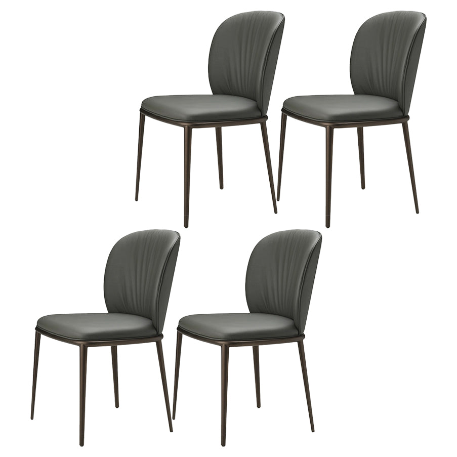 Contemporary Design Faux Leather Dining Chairs Solid Back Armless Dining Chair Grey 4 Piece Set Clearhalo 'Dining Chairs' 'Dining Tables & Seating' 'dining_chair' 'furn' 'furn_dining_chair' 'Furniture' 'furniture_dining_chair' 'Kitchen & Dining Furniture' 4928623