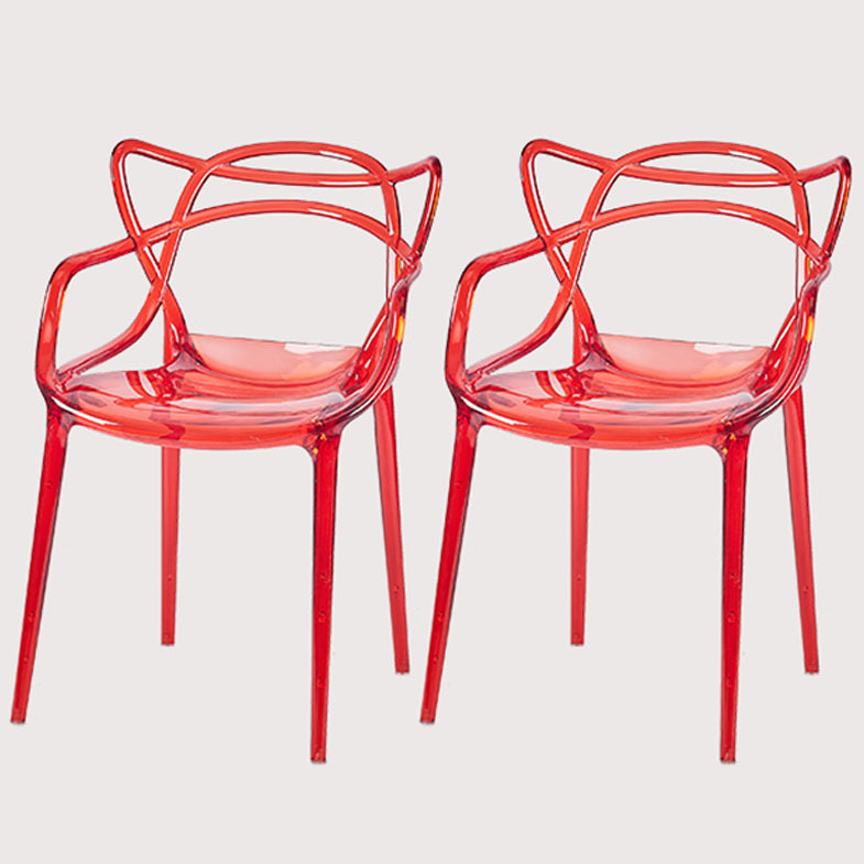 Scandinavian Plastic Dining Arm Chairs Open Back Side Chair for Kitchen Red 2 Piece Set Clearhalo 'Dining Chairs' 'Dining Tables & Seating' 'dining_chair' 'furn' 'furn_dining_chair' 'Furniture' 'furniture_dining_chair' 'Kitchen & Dining Furniture' 4928705