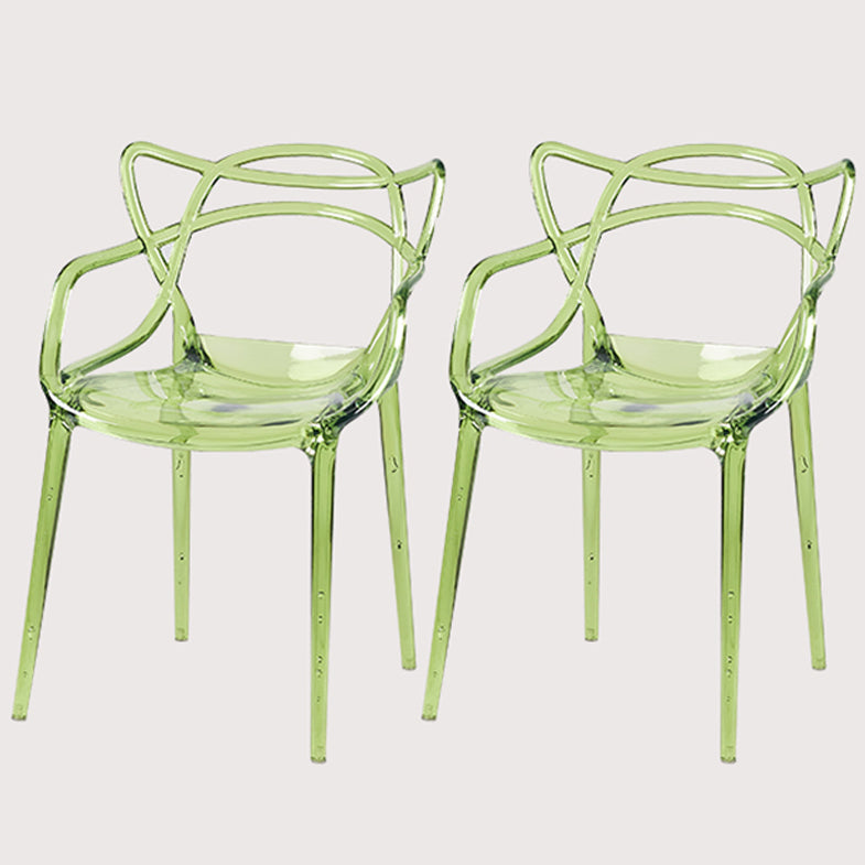 Scandinavian Plastic Dining Arm Chairs Open Back Side Chair for Kitchen Green 2 Piece Set Clearhalo 'Dining Chairs' 'Dining Tables & Seating' 'dining_chair' 'furn' 'furn_dining_chair' 'Furniture' 'furniture_dining_chair' 'Kitchen & Dining Furniture' 4928708