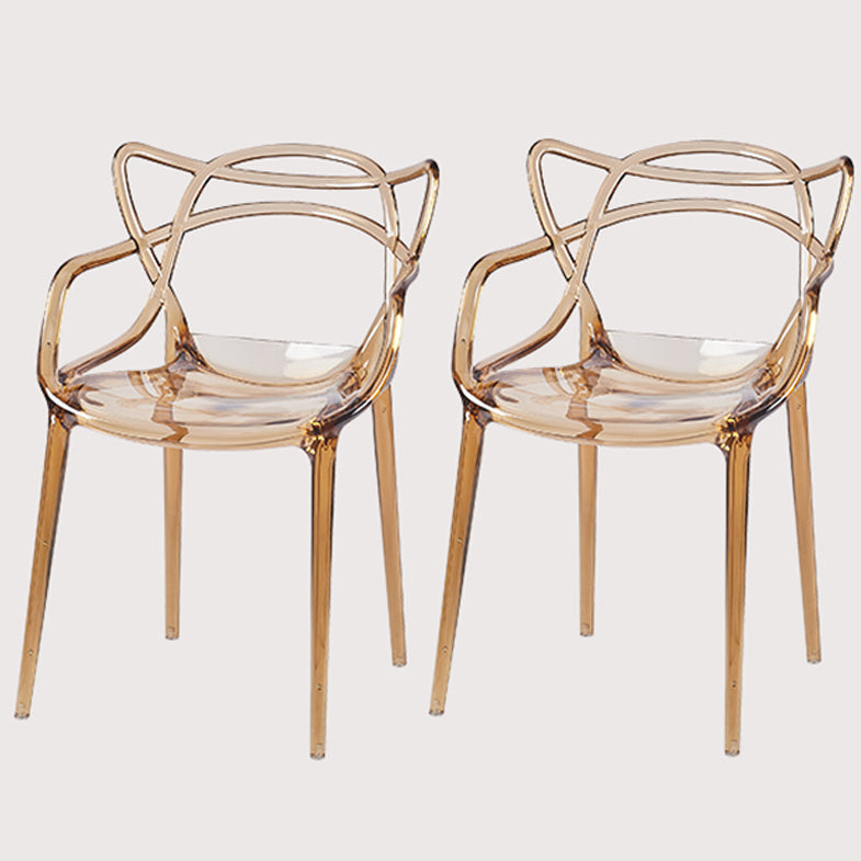 Scandinavian Plastic Dining Arm Chairs Open Back Side Chair for Kitchen Amber-Red 2 Piece Set Clearhalo 'Dining Chairs' 'Dining Tables & Seating' 'dining_chair' 'furn' 'furn_dining_chair' 'Furniture' 'furniture_dining_chair' 'Kitchen & Dining Furniture' 4928712