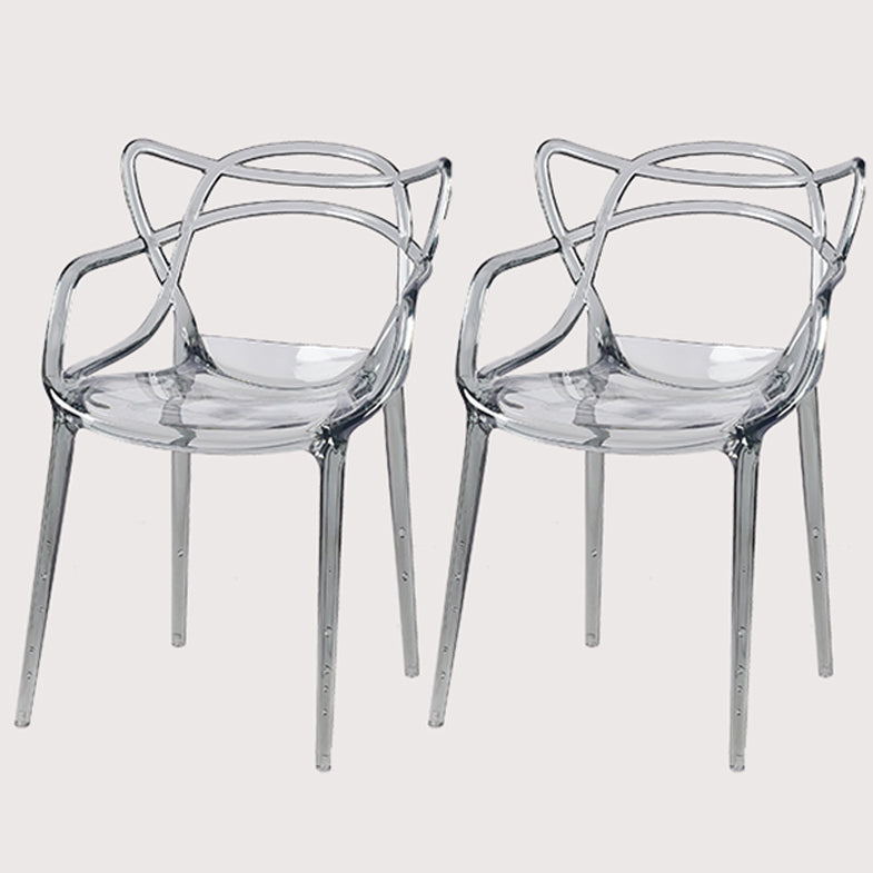 Scandinavian Plastic Dining Arm Chairs Open Back Side Chair for Kitchen Smoke Gray 2 Piece Set Clearhalo 'Dining Chairs' 'Dining Tables & Seating' 'dining_chair' 'furn' 'furn_dining_chair' 'Furniture' 'furniture_dining_chair' 'Kitchen & Dining Furniture' 4928714