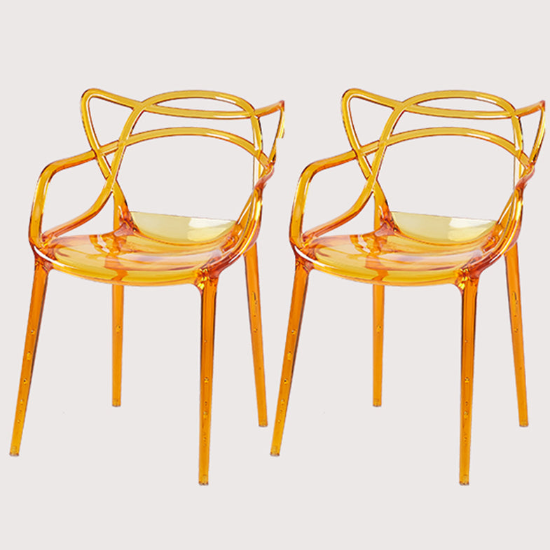 Scandinavian Plastic Dining Arm Chairs Open Back Side Chair for Kitchen Orange 2 Piece Set Clearhalo 'Dining Chairs' 'Dining Tables & Seating' 'dining_chair' 'furn' 'furn_dining_chair' 'Furniture' 'furniture_dining_chair' 'Kitchen & Dining Furniture' 4928716