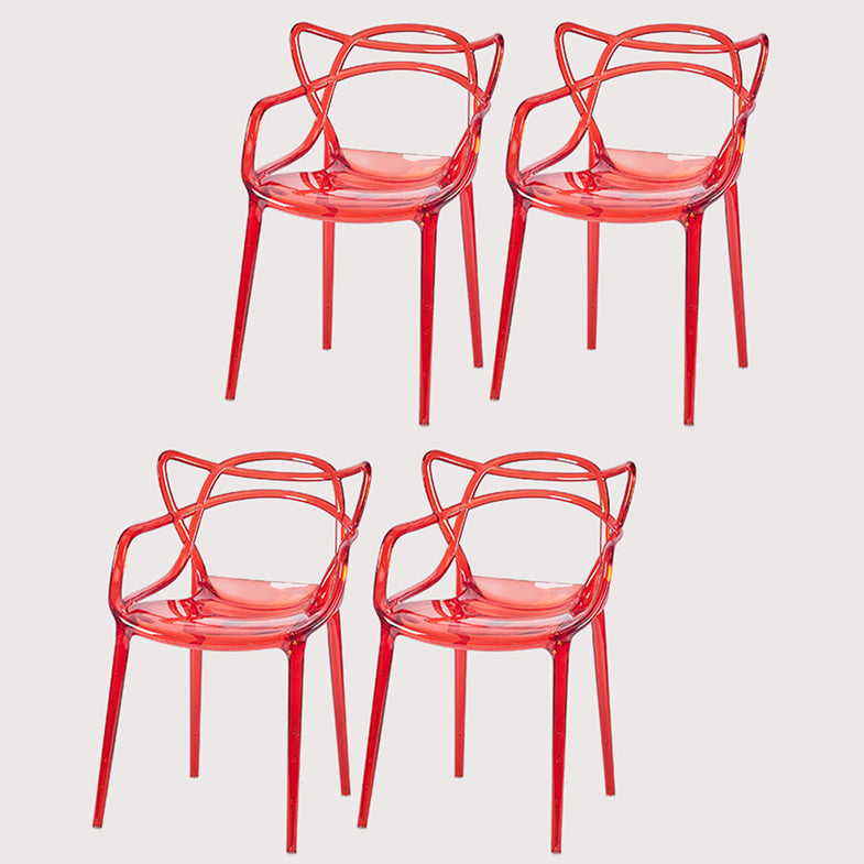 Scandinavian Plastic Dining Arm Chairs Open Back Side Chair for Kitchen Red 4 Piece Set Clearhalo 'Dining Chairs' 'Dining Tables & Seating' 'dining_chair' 'furn' 'furn_dining_chair' 'Furniture' 'furniture_dining_chair' 'Kitchen & Dining Furniture' 4928717