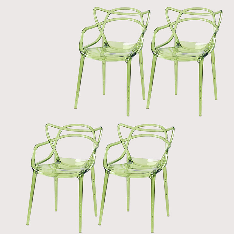 Scandinavian Plastic Dining Arm Chairs Open Back Side Chair for Kitchen Green 4 Piece Set Clearhalo 'Dining Chairs' 'Dining Tables & Seating' 'dining_chair' 'furn' 'furn_dining_chair' 'Furniture' 'furniture_dining_chair' 'Kitchen & Dining Furniture' 4928720