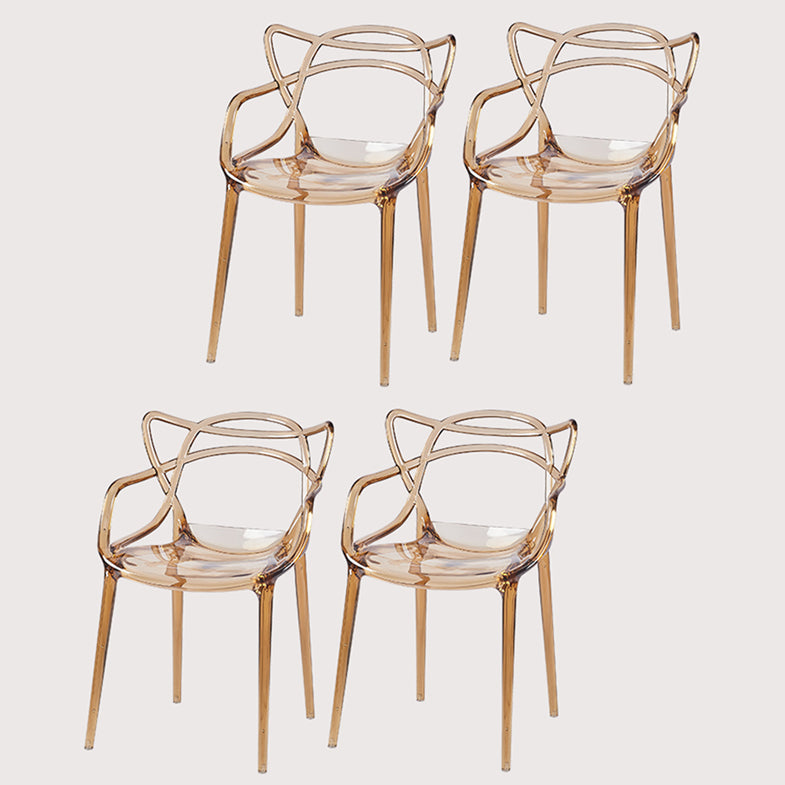 Scandinavian Plastic Dining Arm Chairs Open Back Side Chair for Kitchen Amber-Red 4 Piece Set Clearhalo 'Dining Chairs' 'Dining Tables & Seating' 'dining_chair' 'furn' 'furn_dining_chair' 'Furniture' 'furniture_dining_chair' 'Kitchen & Dining Furniture' 4928722