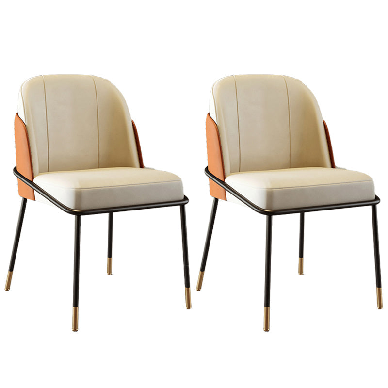 Scandinavian Upholstered Armless Dining Chairs Solid Back Chairs for Home Use White-Saffron 2 Piece Set Clearhalo 'Dining Chairs' 'Dining Tables & Seating' 'dining_chair' 'furn' 'furn_dining_chair' 'Furniture' 'furniture_dining_chair' 'Kitchen & Dining Furniture' 4928787