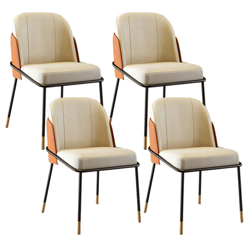 Scandinavian Upholstered Armless Dining Chairs Solid Back Chairs for Home Use White-Saffron 4 Piece Set Clearhalo 'Dining Chairs' 'Dining Tables & Seating' 'dining_chair' 'furn' 'furn_dining_chair' 'Furniture' 'furniture_dining_chair' 'Kitchen & Dining Furniture' 4928788
