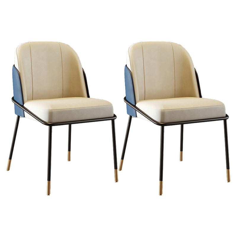 Scandinavian Upholstered Armless Dining Chairs Solid Back Chairs for Home Use Dark Blue-White 2 Piece Set Clearhalo 'Dining Chairs' 'Dining Tables & Seating' 'dining_chair' 'furn' 'furn_dining_chair' 'Furniture' 'furniture_dining_chair' 'Kitchen & Dining Furniture' 4928799