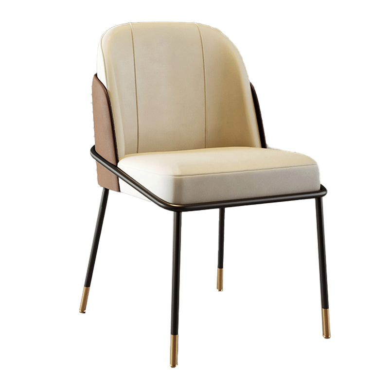 Scandinavian Upholstered Armless Dining Chairs Solid Back Chairs for Home Use White-Brown 1 Piece Clearhalo 'Dining Chairs' 'Dining Tables & Seating' 'dining_chair' 'furn' 'furn_dining_chair' 'Furniture' 'furniture_dining_chair' 'Kitchen & Dining Furniture' 4928802