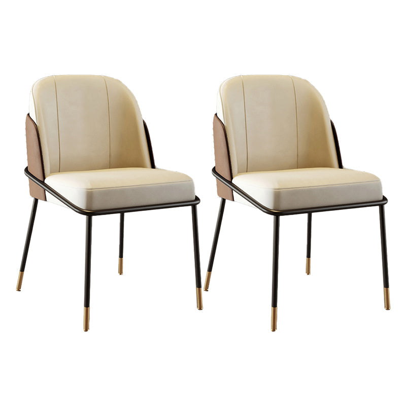 Scandinavian Upholstered Armless Dining Chairs Solid Back Chairs for Home Use White-Brown 2 Piece Set Clearhalo 'Dining Chairs' 'Dining Tables & Seating' 'dining_chair' 'furn' 'furn_dining_chair' 'Furniture' 'furniture_dining_chair' 'Kitchen & Dining Furniture' 4928804