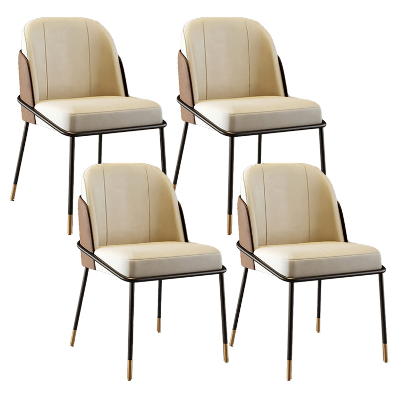 Scandinavian Upholstered Armless Dining Chairs Solid Back Chairs for Home Use White-Brown 4 Piece Set Clearhalo 'Dining Chairs' 'Dining Tables & Seating' 'dining_chair' 'furn' 'furn_dining_chair' 'Furniture' 'furniture_dining_chair' 'Kitchen & Dining Furniture' 4928806