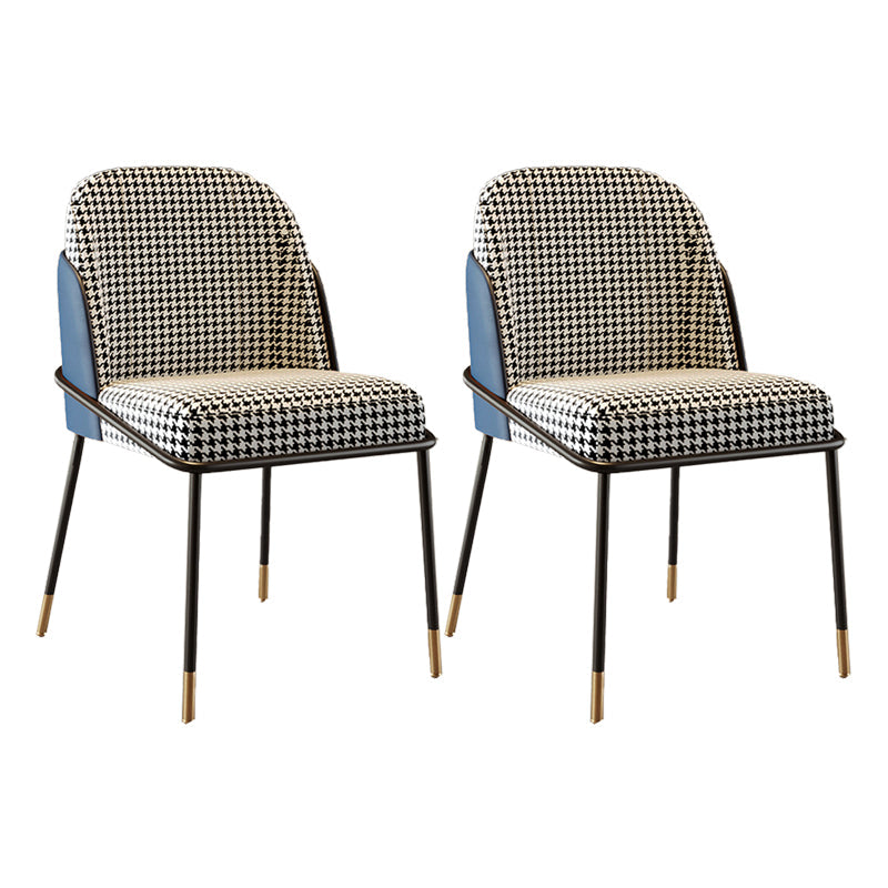 Scandinavian Upholstered Armless Dining Chairs Solid Back Chairs for Home Use Blue Houndstooth 2 Piece Set Clearhalo 'Dining Chairs' 'Dining Tables & Seating' 'dining_chair' 'furn' 'furn_dining_chair' 'Furniture' 'furniture_dining_chair' 'Kitchen & Dining Furniture' 4928810