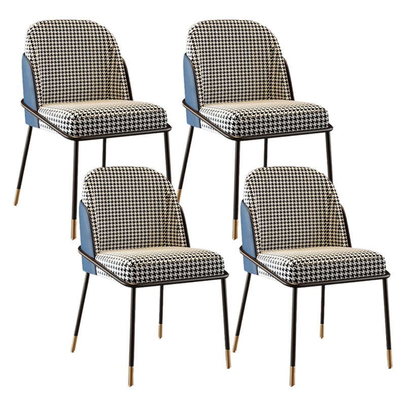 Scandinavian Upholstered Armless Dining Chairs Solid Back Chairs for Home Use Blue Houndstooth 4 Piece Set Clearhalo 'Dining Chairs' 'Dining Tables & Seating' 'dining_chair' 'furn' 'furn_dining_chair' 'Furniture' 'furniture_dining_chair' 'Kitchen & Dining Furniture' 4928812