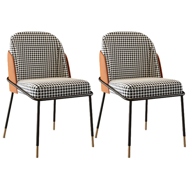 Scandinavian Upholstered Armless Dining Chairs Solid Back Chairs for Home Use Orange Houndstooth 2 Piece Set Clearhalo 'Dining Chairs' 'Dining Tables & Seating' 'dining_chair' 'furn' 'furn_dining_chair' 'Furniture' 'furniture_dining_chair' 'Kitchen & Dining Furniture' 4928814