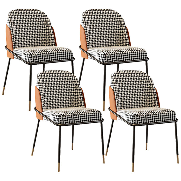 Scandinavian Upholstered Armless Dining Chairs Solid Back Chairs for Home Use Orange Houndstooth 4 Piece Set Clearhalo 'Dining Chairs' 'Dining Tables & Seating' 'dining_chair' 'furn' 'furn_dining_chair' 'Furniture' 'furniture_dining_chair' 'Kitchen & Dining Furniture' 4928815