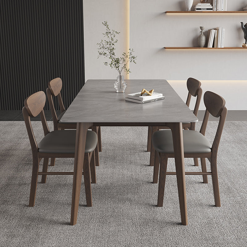 4 Brown Finnish Legs Dinner Table Mid-Century Modern Rectangle Dining Table Gray 55.1"L x 31.5"W x 29.5"H Without Chairs Clearhalo 'Dining Tables & Seating' 'Dining Tables' 'dining_table' 'furn' 'furn_dining_table' 'Furniture' 'furniture_dining_table' 'Kitchen & Dining Furniture' 'kitchen' 'kitchen_dining_table' 4930384