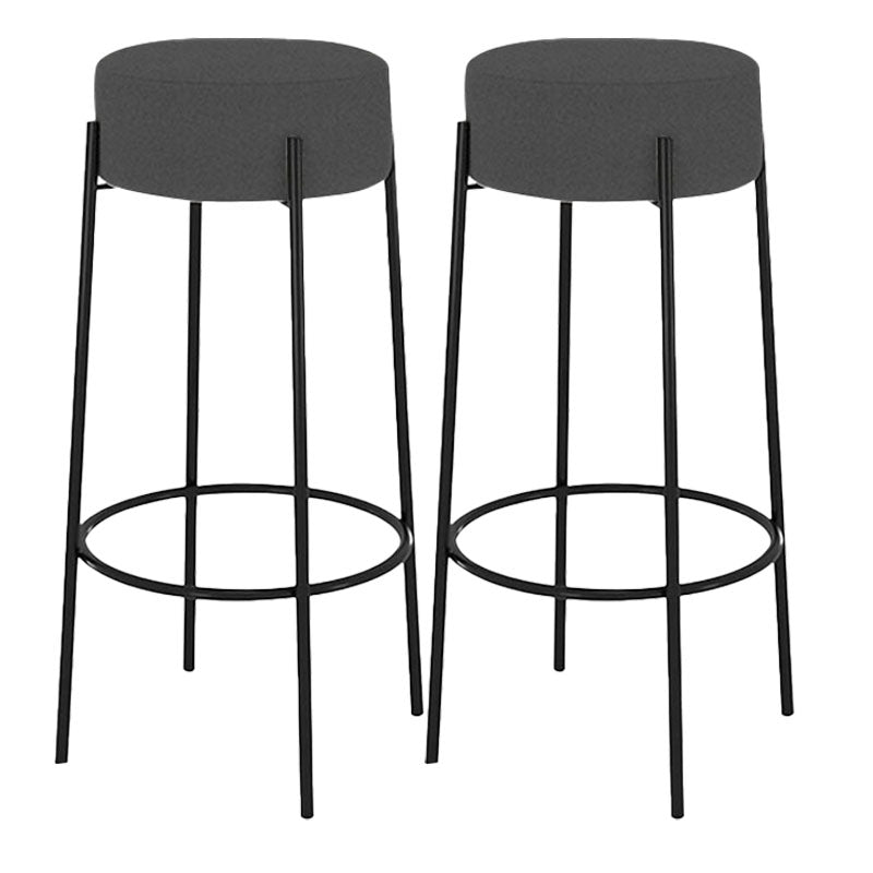 Modern Armless Backless Counter Stool Iron Cafe Bar Stool with Cushion and Pedal Dark Gray 2 Piece Set Clearhalo 'Bar Furniture' 'Bar Stools' 'bar_stools' 'furn' 'furn_bar_stools' 'Furniture' 'furniture_bar_stools' 'Kitchen & Dining Furniture' 4933688