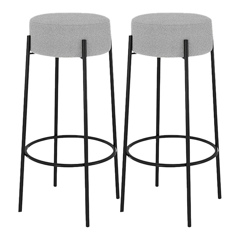 Modern Armless Backless Counter Stool Iron Cafe Bar Stool with Cushion and Pedal Light Gray 2 Piece Set Clearhalo 'Bar Furniture' 'Bar Stools' 'bar_stools' 'furn' 'furn_bar_stools' 'Furniture' 'furniture_bar_stools' 'Kitchen & Dining Furniture' 4933690