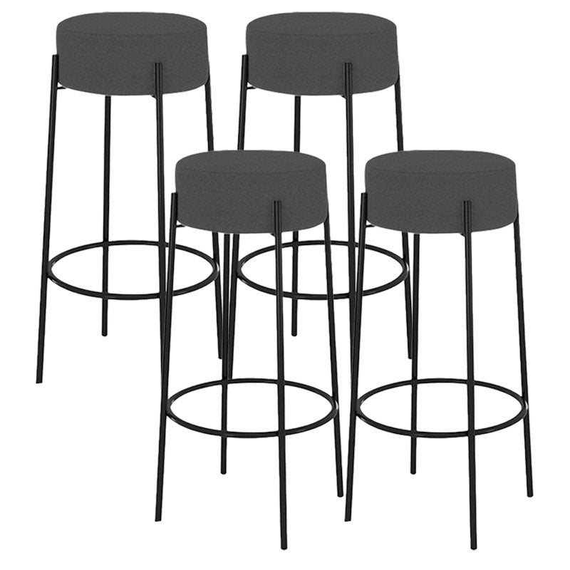 Modern Armless Backless Counter Stool Iron Cafe Bar Stool with Cushion and Pedal Dark Gray 4 Piece Set Clearhalo 'Bar Furniture' 'Bar Stools' 'bar_stools' 'furn' 'furn_bar_stools' 'Furniture' 'furniture_bar_stools' 'Kitchen & Dining Furniture' 4933695