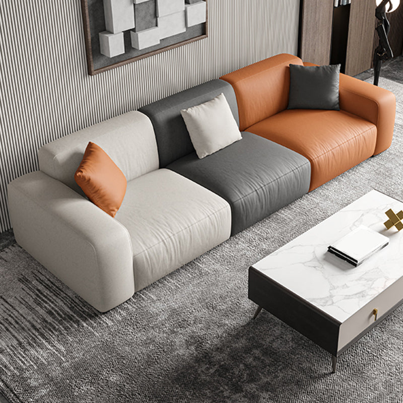 Stain-Resistant Faux Leather Standard Sofa Living Room Square Arm Settee 87"L x 37"W x 27"H Down Clearhalo 'furn' 'furn_sofas' 'Furniture' 'furniture_sofas' 'Living Room Furniture' 'Sofa' 'sofas' 4933732