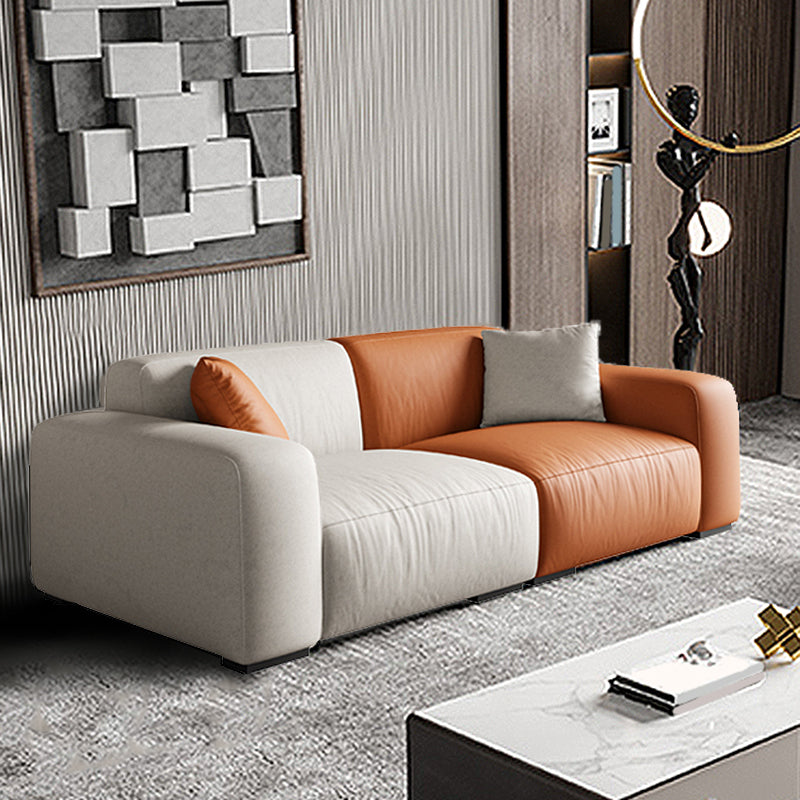 Stain-Resistant Faux Leather Standard Sofa Living Room Square Arm Settee 71"L x 37"W x 27"H Clearhalo 'furn' 'furn_sofas' 'Furniture' 'furniture_sofas' 'Living Room Furniture' 'Sofa' 'sofas' 4933734